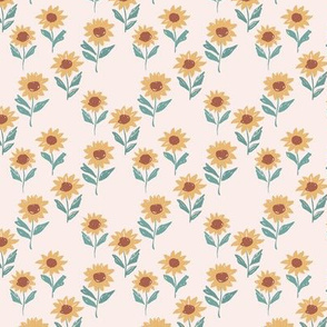 Messy sunflower garden daisy blossom and flower leaves boho nursery Scandinavian style pale pink yellow sage