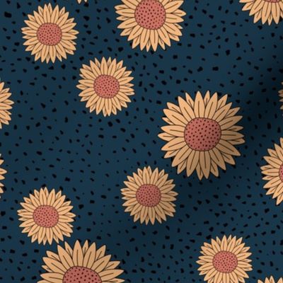 Sunflowers and speckles sweet boho flowers garden summer summer navy blue yellow night