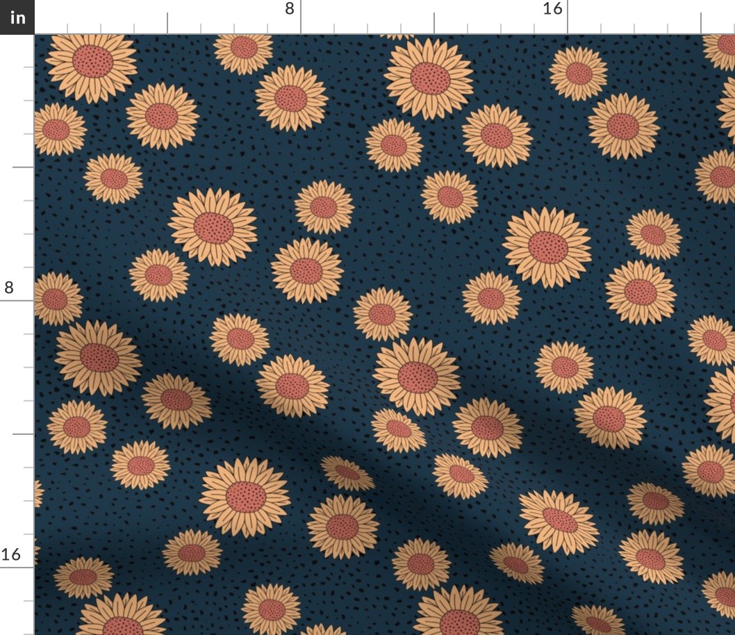 Sunflowers and speckles sweet boho flowers garden summer summer navy blue yellow night