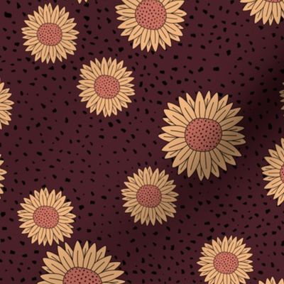 Sunflowers and speckles sweet boho flowers garden summer summer maroon red wine yellow