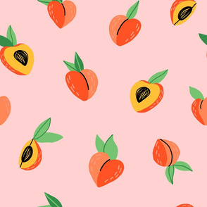 Peaches on pink - large pattern version