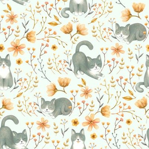 Happy Garden Cats - on pastel mint green 