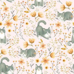 Happy Garden Cats - on pale pink