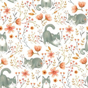 Charming Cottagecore Cats - on white 