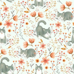 Charming Cottagecore Cats - on pastel mint green 