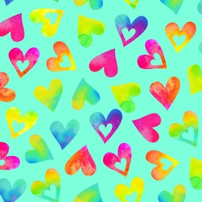 heart toss rainbow watercolor in mint teal
