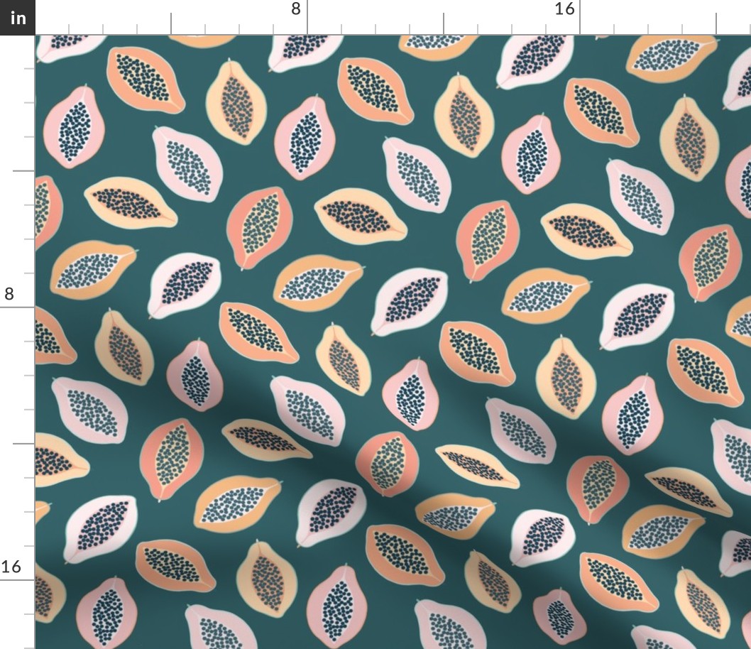 Pink Papaya in Forest green medium scale by Pippa Shaw