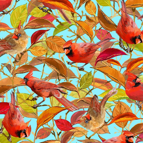 Autumn Cardinals | Sky Blue