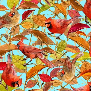 Autumn Cardinals | Small | Sky Blue