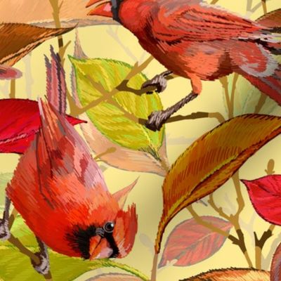 Autumn Cardinals | Creamy Yellow