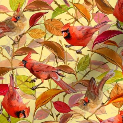 Autumn Cardinals | Small | Creamy Yellow