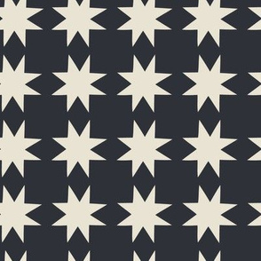 Quilt Stars in Cream White with Charcoal Black Background