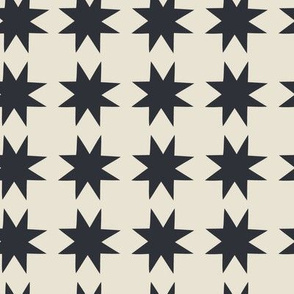 Quilt Stars in Charcoal Black with Cream White Background
