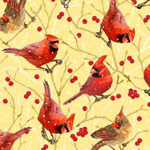 Winter Cardinals | Small | Creamy Yellow