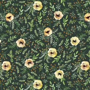 Watercolor vintage flowers (dark green)