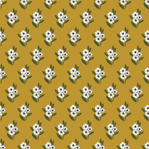 White Floral on Mustard