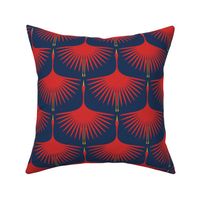 Art Deco Swans - Red on Estate Blue - 6"