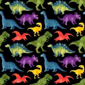 Small Watercolor Dinosaurs on Black