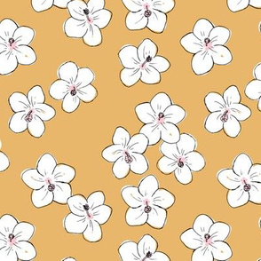 The minimalist hibiscus flowers boho hawaii aloha island vibes blossom garden ochre mustard yellow white