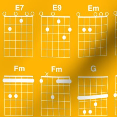 guitar chords - white on saffron yellow