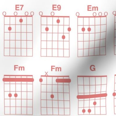 guitar chords - coral pink on white