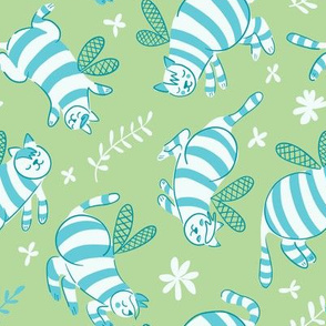 Striped bee cats vector pattern. Doodle sketched childish pets background.