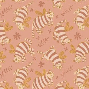 Striped bee cats vector pattern. Doodle sketched childish pets background.