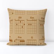 guitar chords, extra large - brown on tan