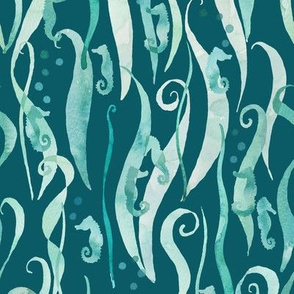 seahorses and seaweed on green