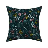 Cross-country Skiing Mixed Winter Florals - black
