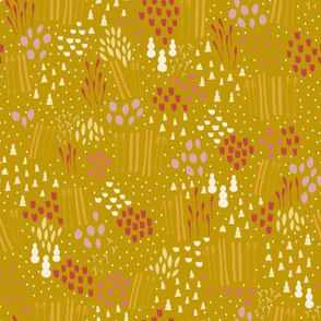 Cross-country Skiing Mixed Winter Florals - mustard