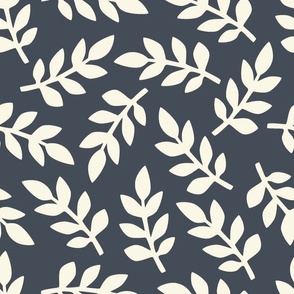 One Day at a Time - Branches with Leaves in Hale Navy and Creamy White