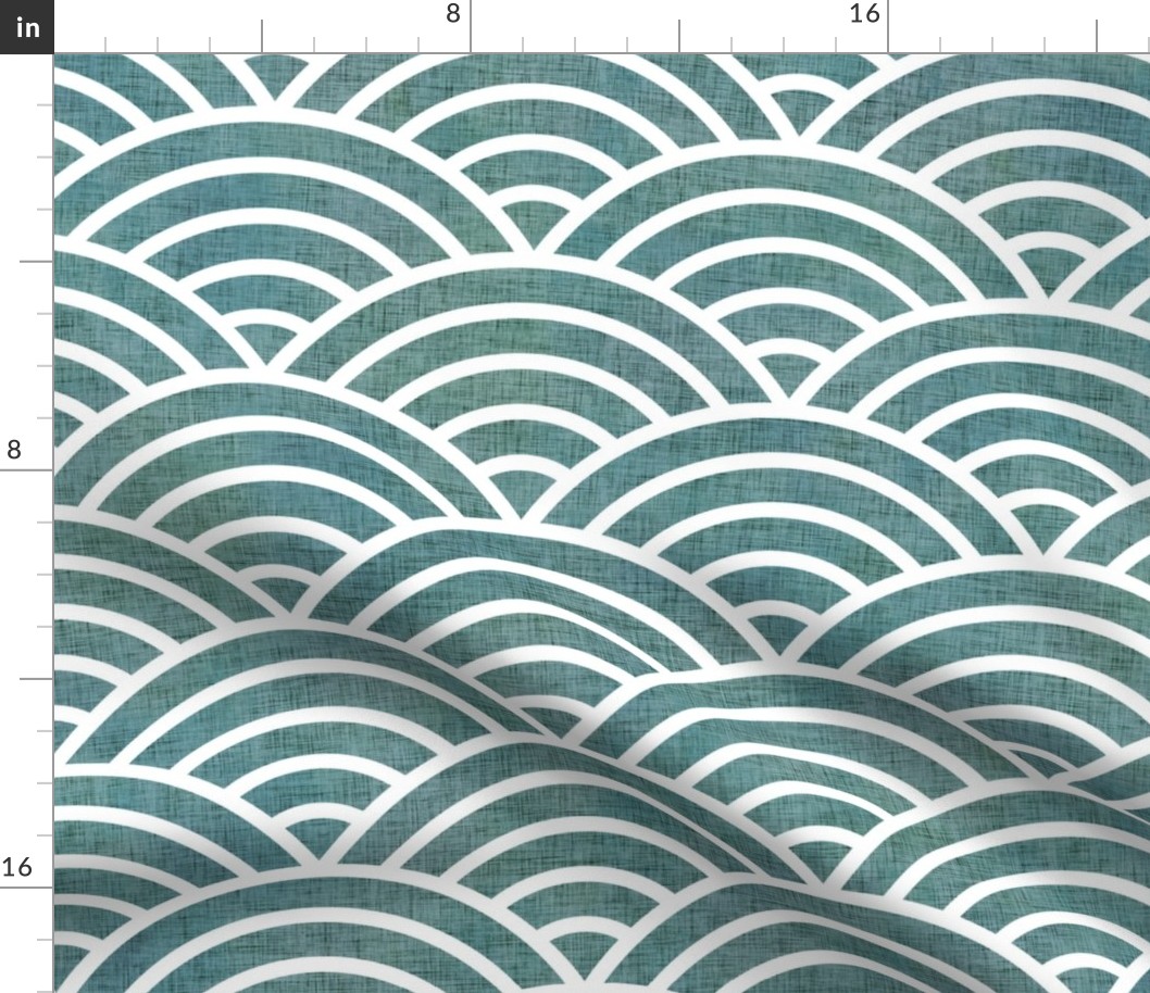 Japanese Waves Teal Large- Scalloped Rainbow- Geometric Minimalist- Art Deco