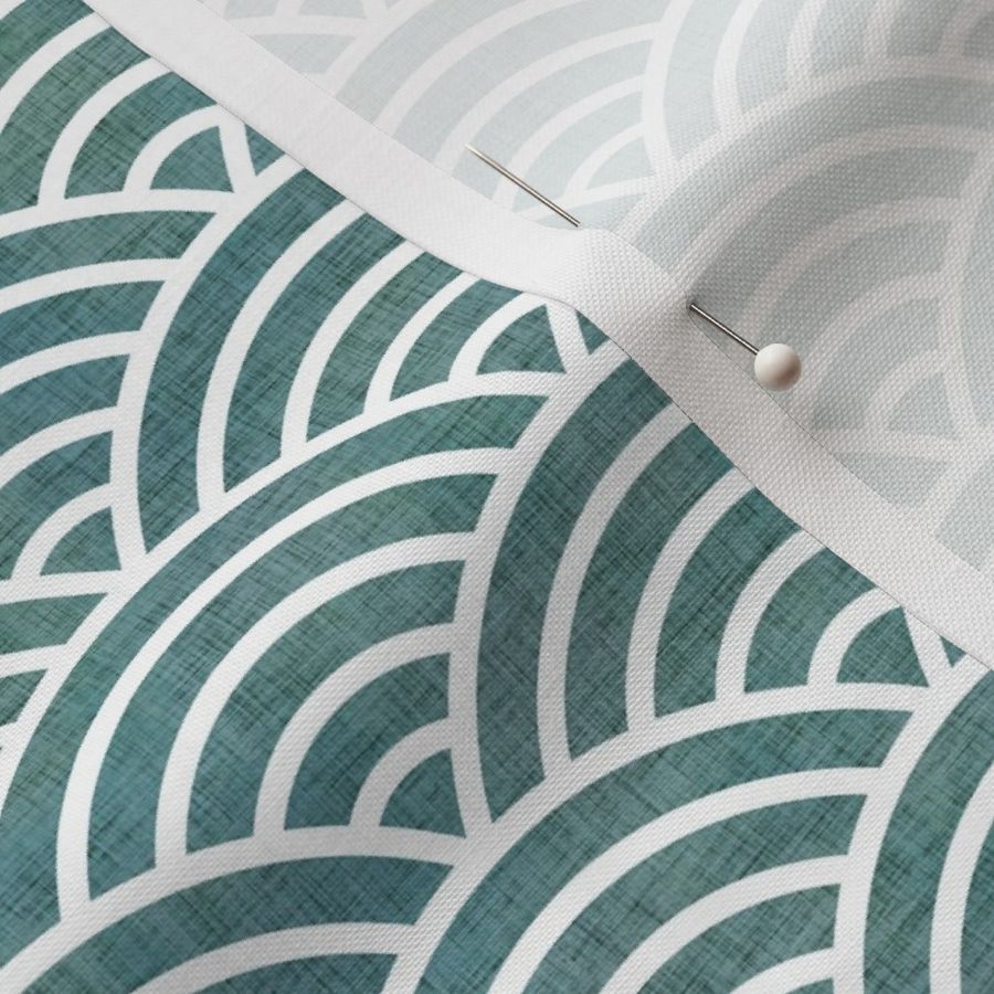 Japanese Waves Teal Mini- Scalloped Fabric | Spoonflower