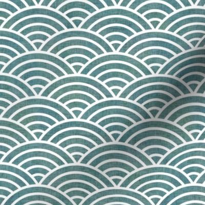 Japanese Waves Teal Mini- Scalloped Rainbow- Geometric Minimalist- Art Deco