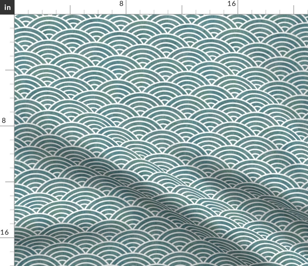 Japanese Waves Teal Mini- Scalloped Rainbow- Geometric Minimalist- Art Deco