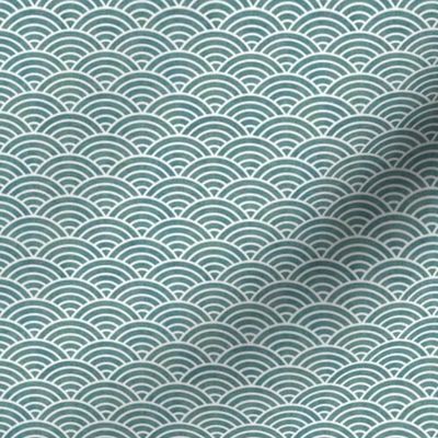 Japanese Waves Teal Micro- Scalloped Rainbow- Geometric Minimalist- Art Deco