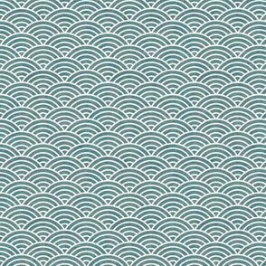 Japanese Waves Teal Micro- Scalloped Rainbow- Geometric Minimalist- Art Deco