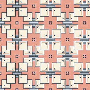 Rising Flocksmall: Shell Pink & Navy Art Deco Tiles 