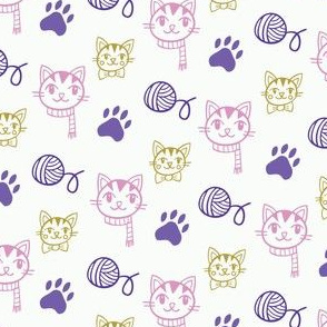 Kittens, Paws and Yarn Balls on White Background