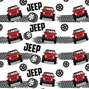 Red Jeep on White  - Large -  Fabric & Wallpaper
