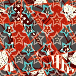 Abstract patchwork pattern with stars 