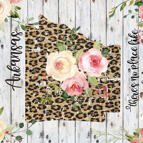 Arkansas State Leopard and Watercolor Floral teatowel