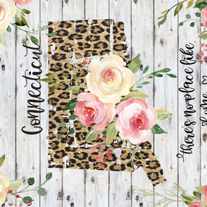 Connecticut State Leopard and Watercolor Floral teatowel