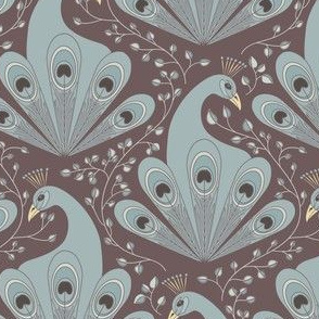 Peacock Damask - brown and gray