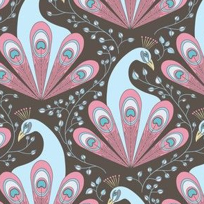 Peacock Damask - pink and blue