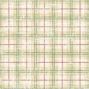 Beige, Red & Green Textured Plaid