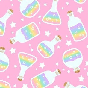 Rainbow Potions and Stars on Pink (Large Size)