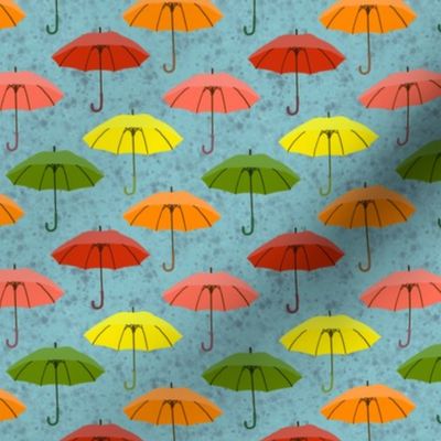 Umbrellas in the rain, blue