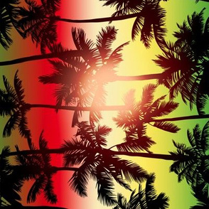 Sunset Palm / Red Green Yellow Ombre Background / Small Scale / Rotated
